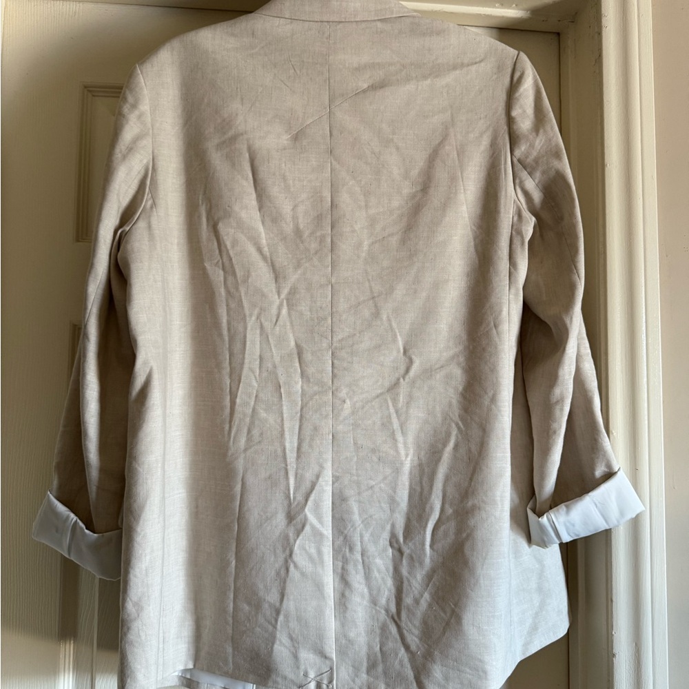All Saints Blazer Womens Size 10 Beige Whitney Linen Blend Cuffed Sleeves - Picture 6 of 7